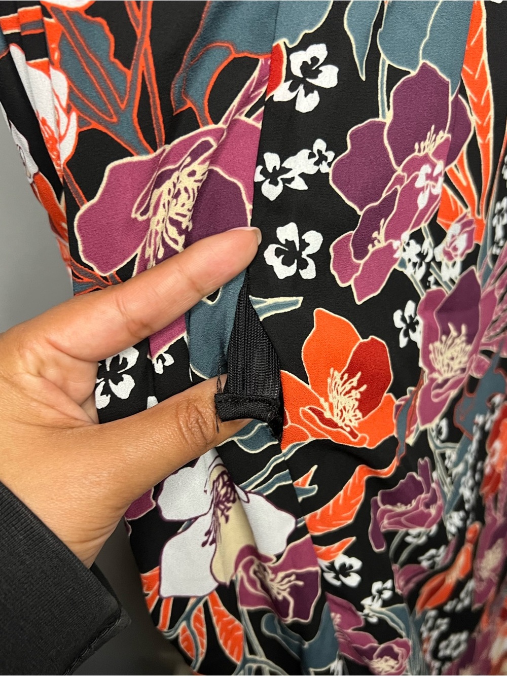 Julia Jordan  Puff Sleeve Midi Dress Black with Orange & Purple Floral Print S2 - Picture 15 of 16